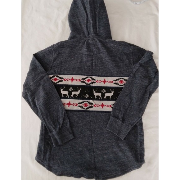On The Byas Pullover Hoodie Blue Red White Deer 100% Cotton Womens Size Medium - Picture 7 of 10